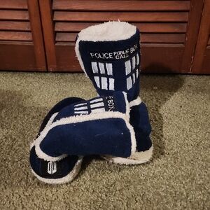 Navy Blue Police Box Kids Slippers